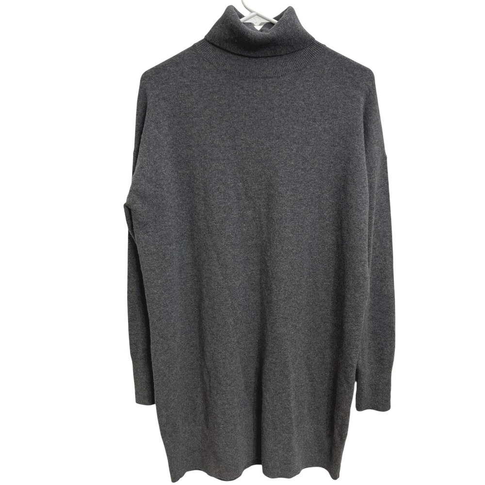 Everlane 100% Cashmere Turtleneck Sweater Mini Dress Gray Minimalist Old Money L